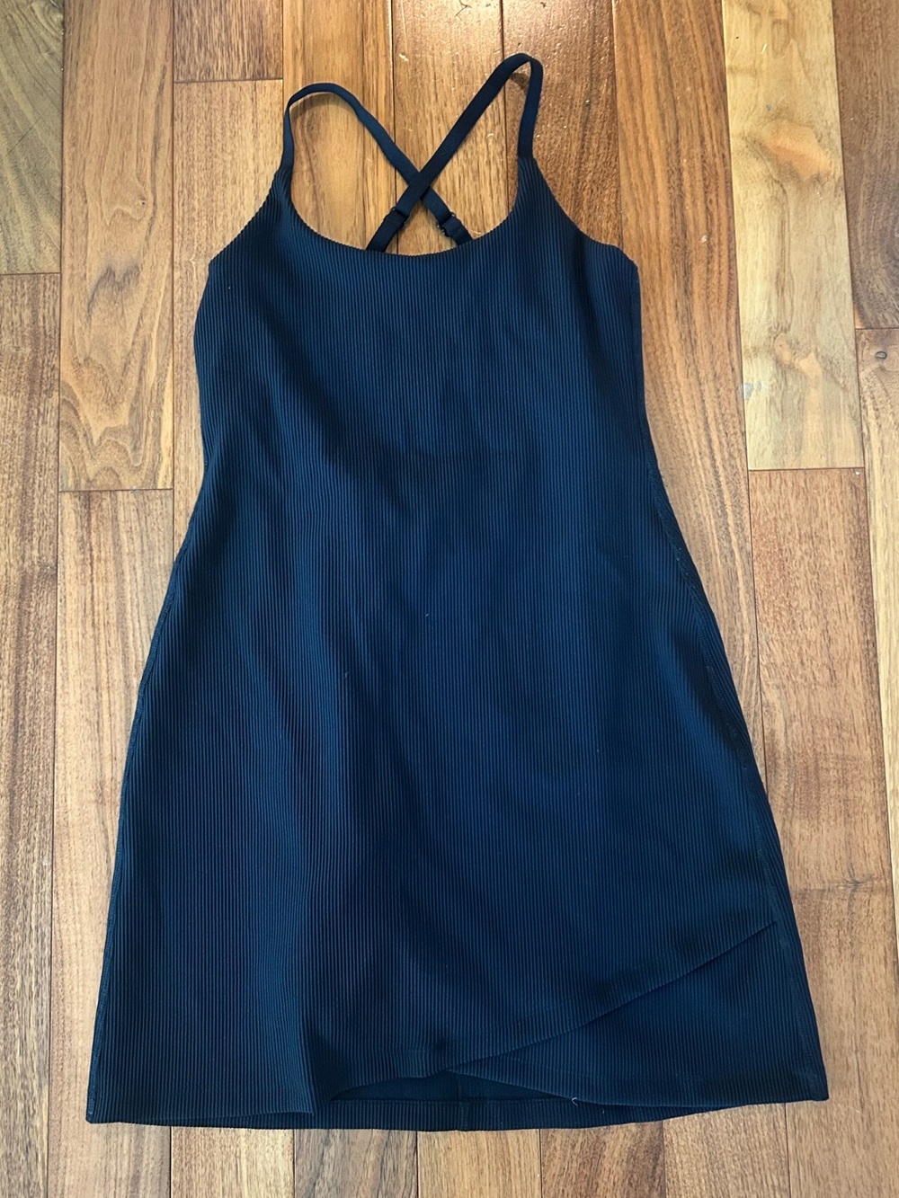 Beyond Yoga Women's Black Ribbed Tank Dress with Crossback Straps